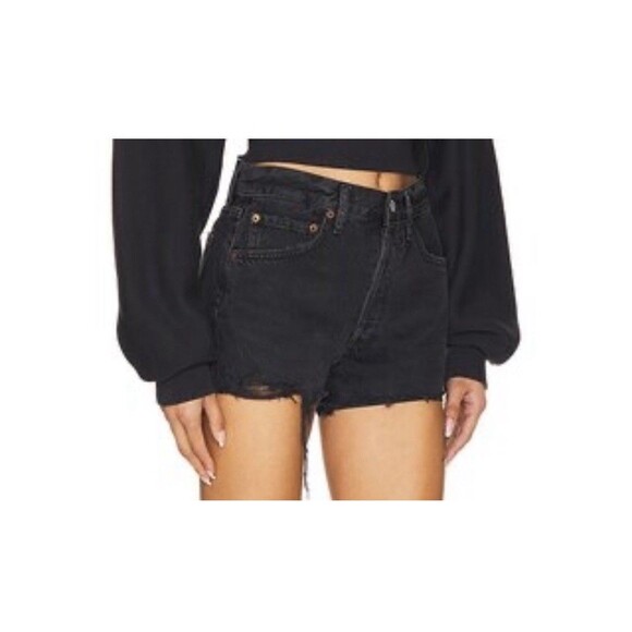 AGOLDE Pants - Agolde Parker Shorts Size 25 Black Cut Off Button Fly Raw‎ Hem Distressed $148